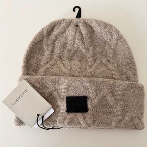 AllSaints Cable Knit Beanie Hat Ganache Brown Marl One Size New